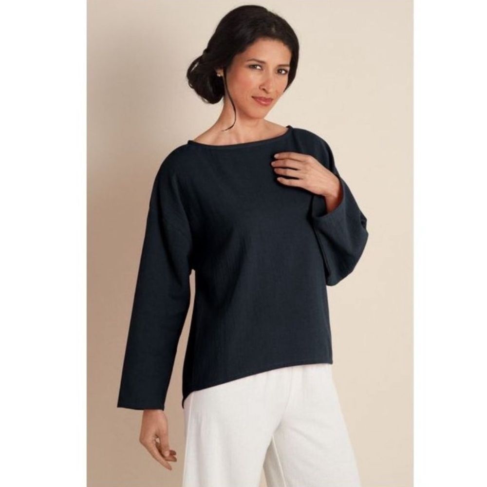 Soft Surroundings Classic Black Cotton Gauze Pullover Blouse Top Size Medium
